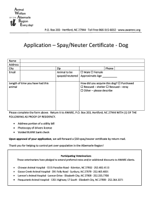 Spay Certificate Template  Form