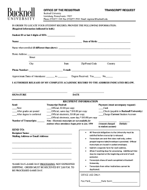Bucknell University Transcript Request  Form