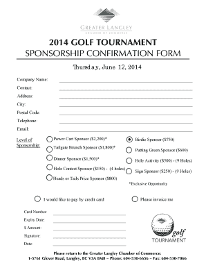 GOLF TOURNAMENT SPONSORSHIP CONFIRMATION FORM