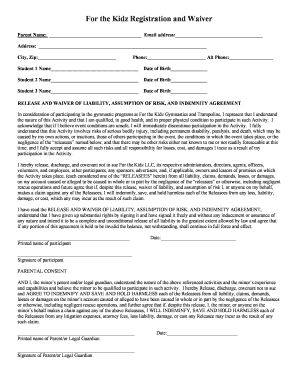 For the Kidz Registration and Waiver  Form