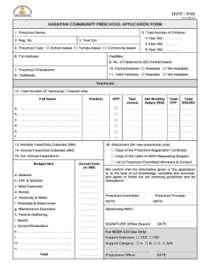 Harapan Preschool Programme  Form