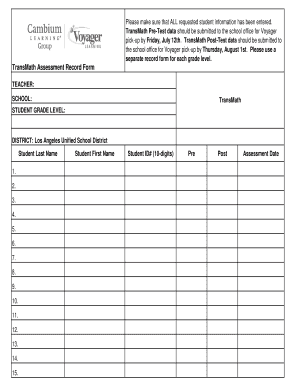 Transmath Placement Test  Form