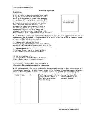 Attestation Form for Police Verification Punjab