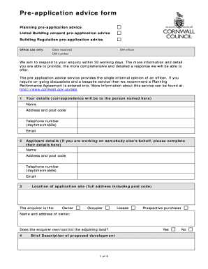 Pre Application Advice Form Cornwall Council