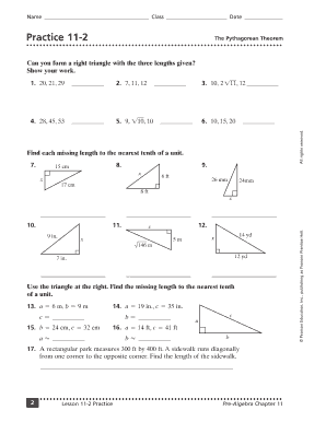 Practice 11 2 the Pythagorean Theorem Answer Key  Form