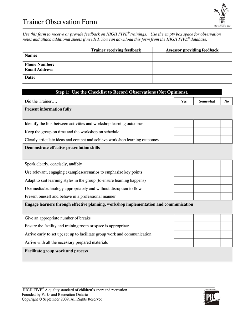 Trainer Observation Form