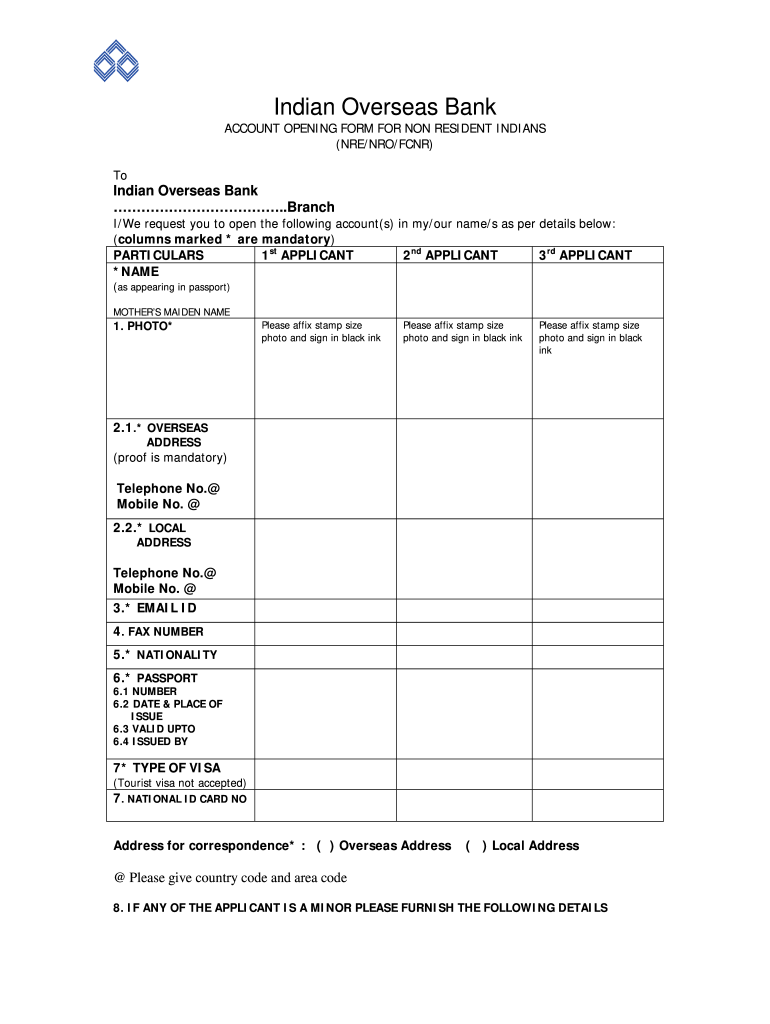 Iob Account Opening Form