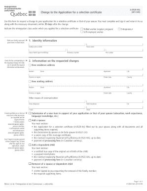 Change to an Application for a Selection Certificate Immigration Quebec Gouv Qc  Form