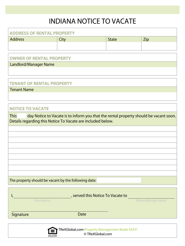 Indiana Landlord Notice to Vacate Form