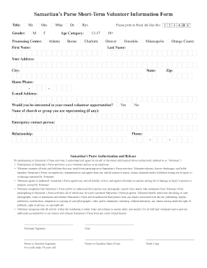 Samaritan&#039;s Purse Volunteer Agreement  Form