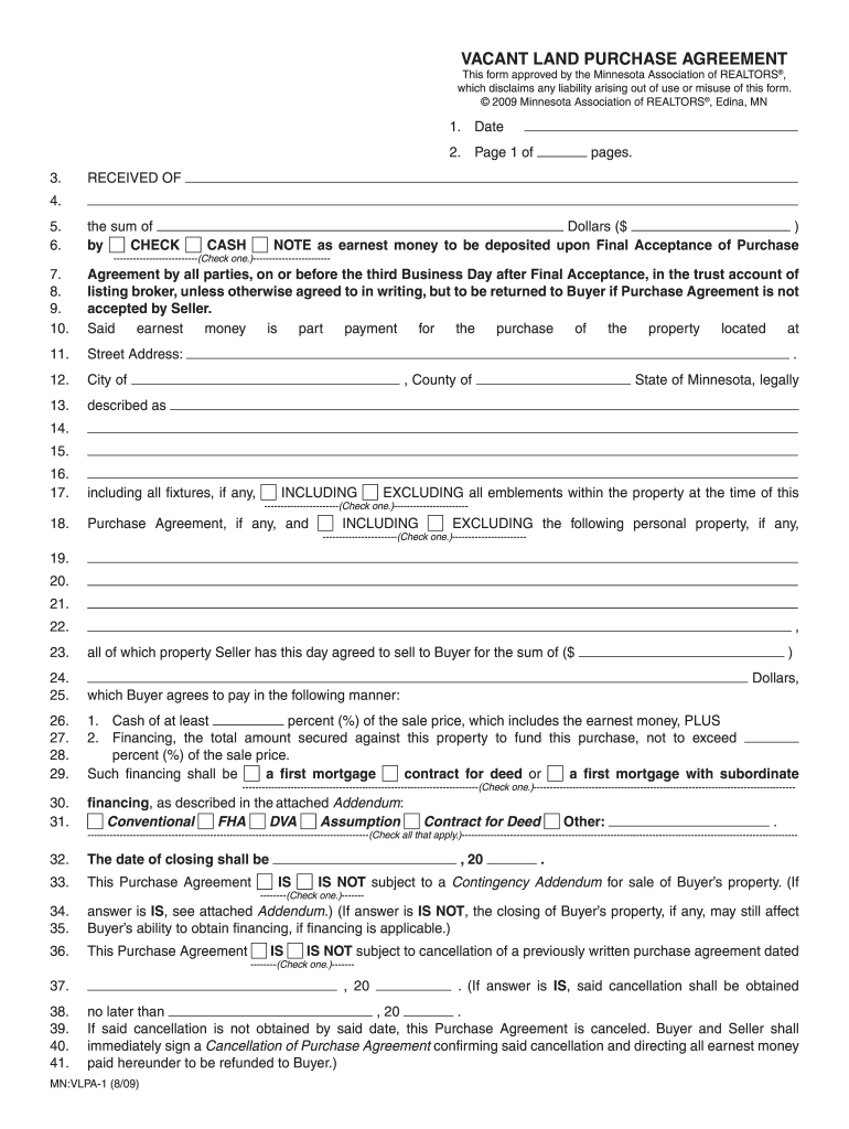 BVACANT LANDb PURCHASE AGREEMENT  Jim Miner  Form