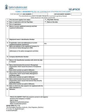 Form 2 Amendments to the Continuous Synopsis Record Csr