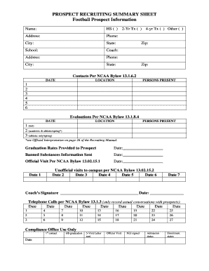 Football Prospect List Template  Form