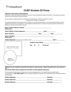 Clep Student ID Form