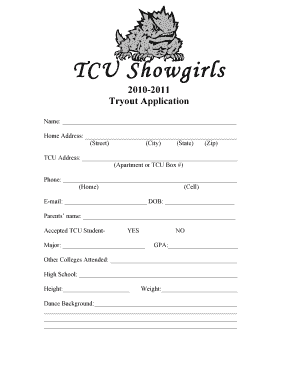 Showgirls Application Form