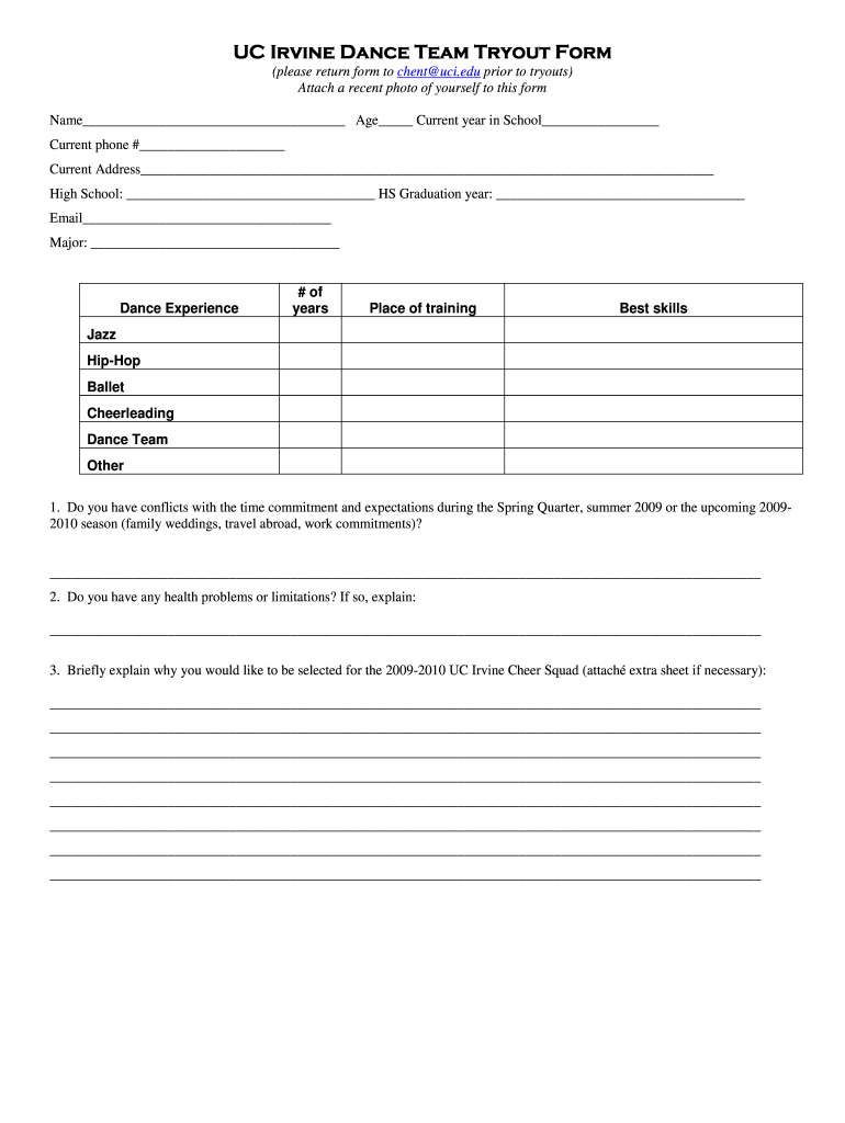  Dance Audition Form Template 2010-2024