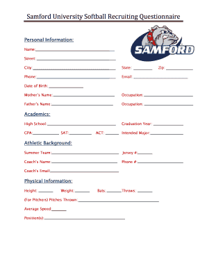 Samford Football Recruiting Questionnaire  Form