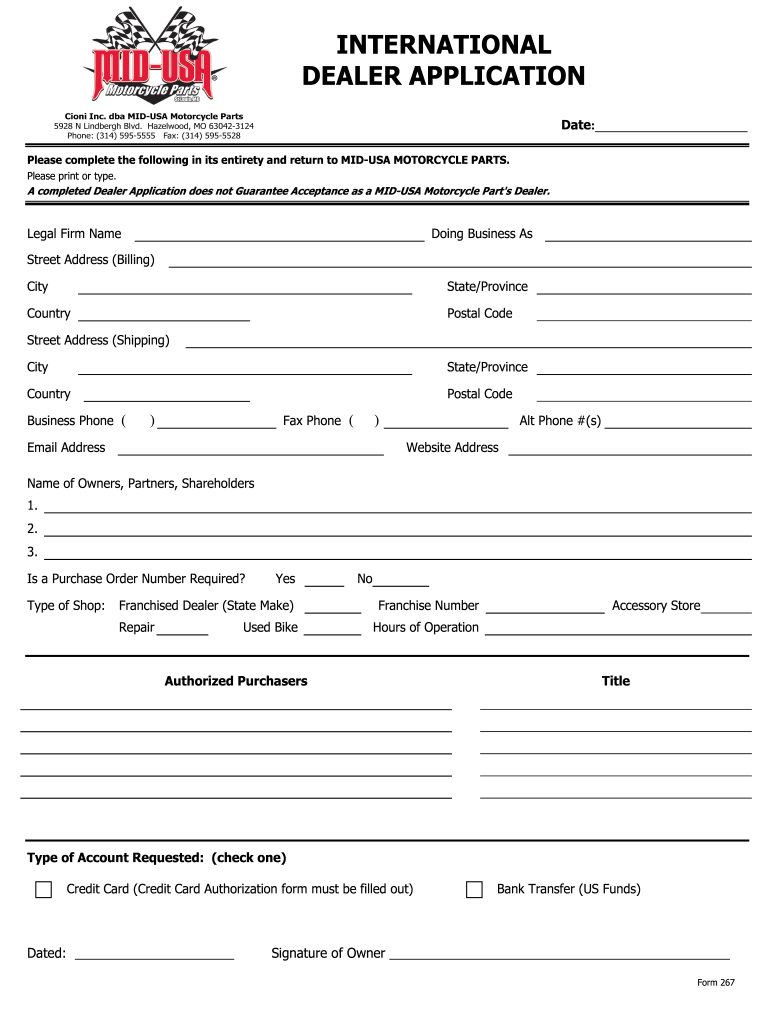 International Dealer Application MID USA Motorcycle Parts  Form