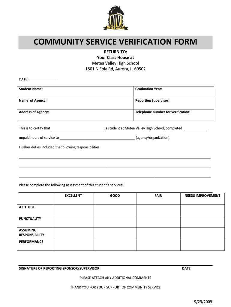  Havana High School Community Service Forms for Students 2009-2024