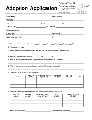 Cat Adoption Application Template  Form