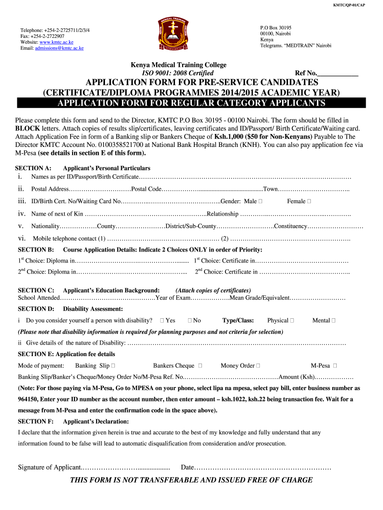 Kmtc Application Form Pdf Fill Out And Sign Printable Pdf Template