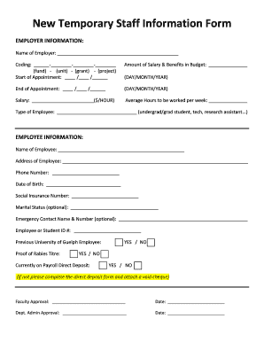 New Temporary Staff Information Form PDF University of Guelph