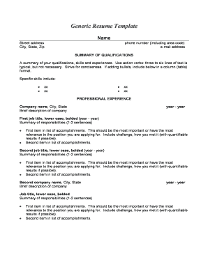 Generic Resume Template  Form
