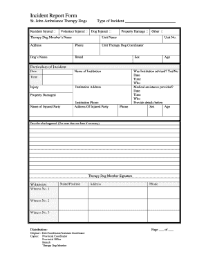 Therapy Dog Incident Report Form