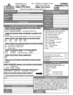 Urology Prescription Form Prism Medical Products