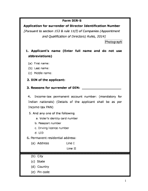 Affidavit for Surrender of Din  Form