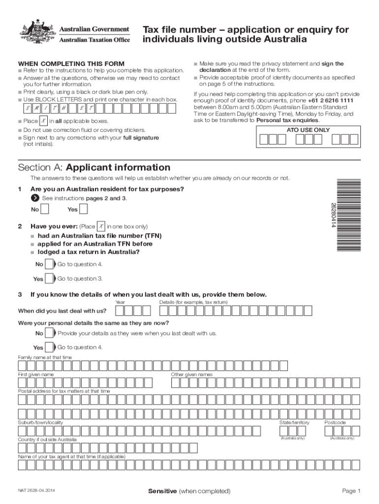 Tax File Number Application Form PDF