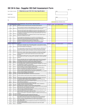 GE Oil &amp; Gas Supplier ISO Self Assessment Form