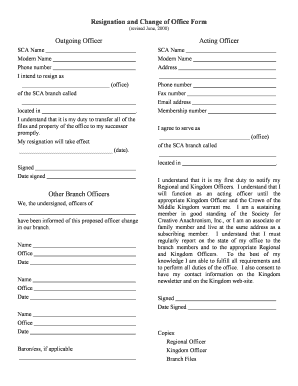 Resignation and Change of Office Form Midrealm Middle Kingdom Midrealm