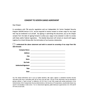 CONSENT to SCREEN CARGO AGREEMENT Legacy Logistics  Form