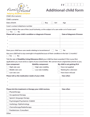 Family Fund Additional Child Form