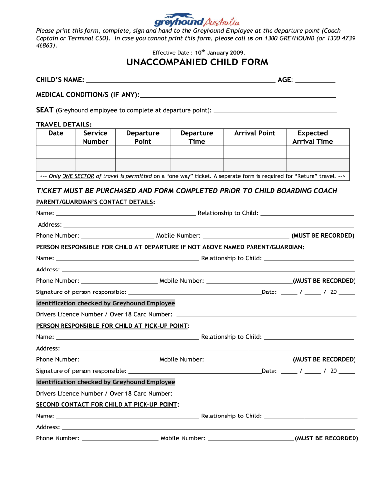  Unaccompanied Child Form 2009-2024