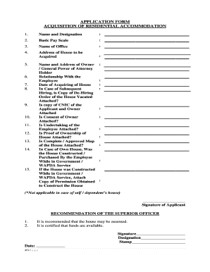 APPLICATION FORM for ACQUISITION of RESIDENTIAL ACCOMMODATION