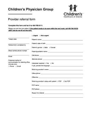 Children 's Physician Group Printable Referral Form Choa