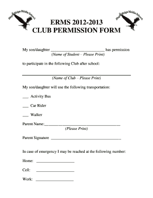 ERMS CLUB PERMISSION FORM Lcps