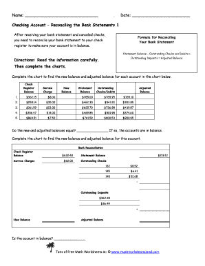 Calculate Reconcile Your Checkbook Answer Key  Form