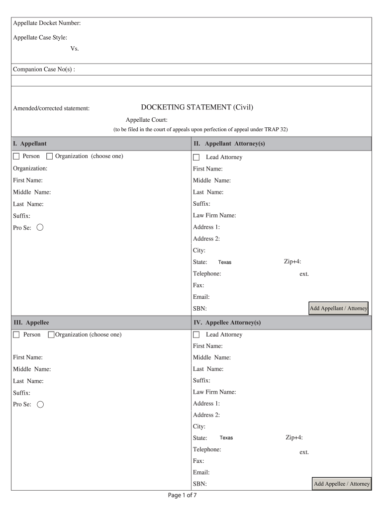 Get and Sign Texas Docketing  Form