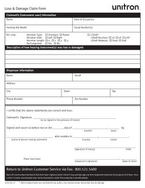  Unitron Loss and Damage Form 2017-2024