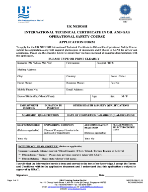 106 NEBOSH Certificate in Oil and Gas Course Application Form Kbatraining