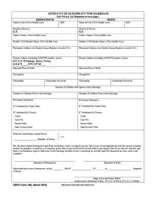 Affidavit of Eligibility to Marry  Form