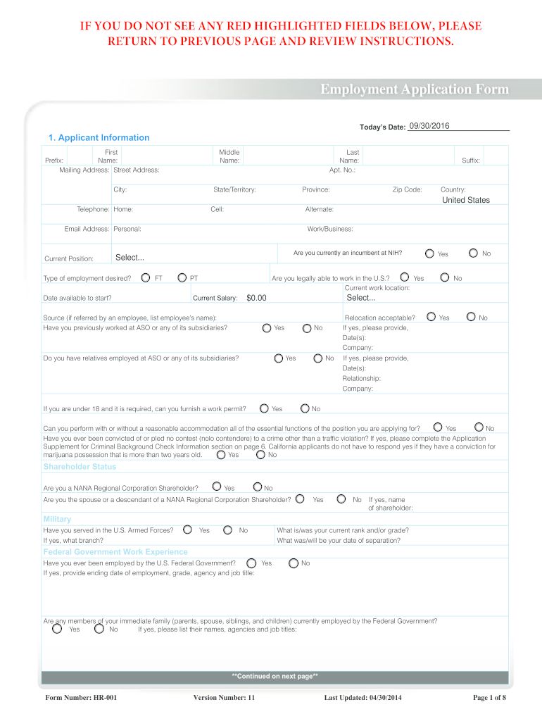  Employment Application Form 2014-2024