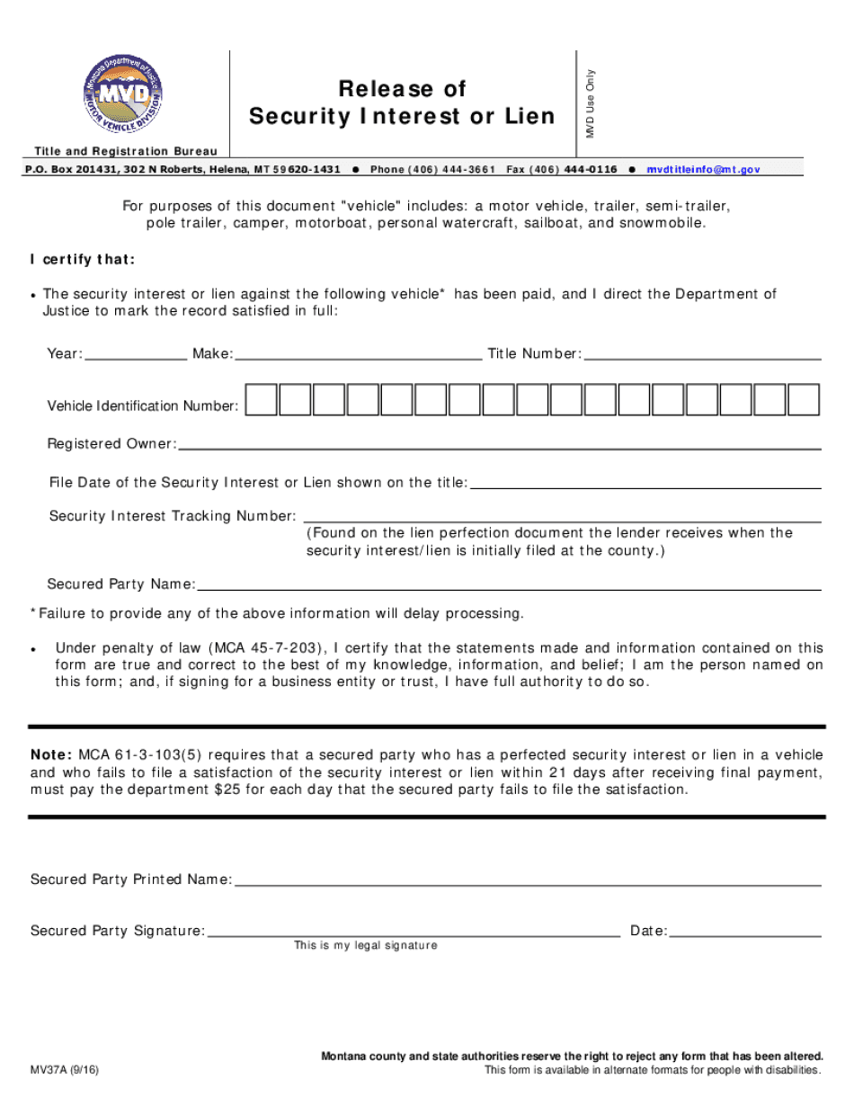 Montana Lien Release  Form