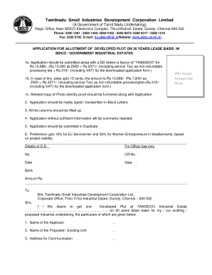 How to Apply for Sidco Land  Form