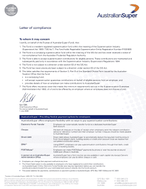 Australian Super Compliance Letter  Form