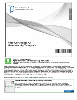 Printable Njhs Certificate Template  Form