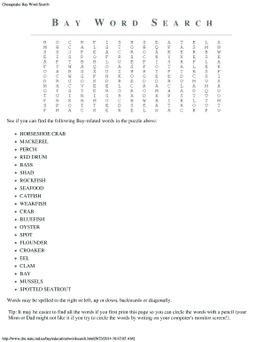 Chesapeake Bay Word Search  Form